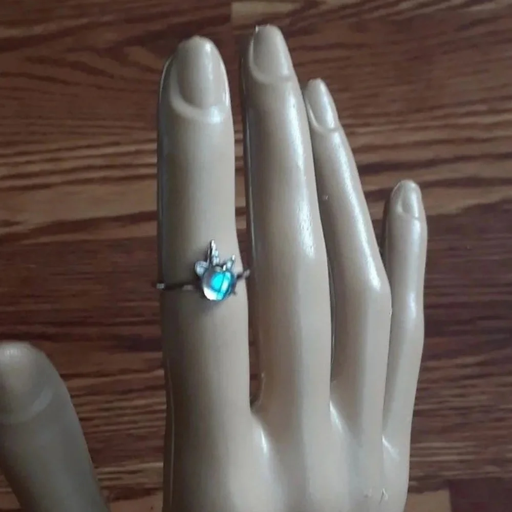 NEW Cute Silver Unicorn Opal Moonstone Ring